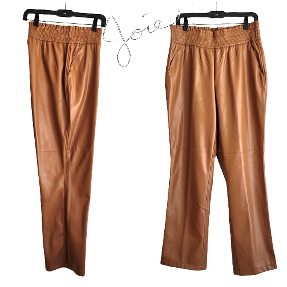 JOIE NEW Faux Leather Smocked-Cinched Waist Straight Leg Jogger L